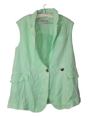 We The Free Lime Green LINEN Oversized Vest S Boho Colorful Hippie